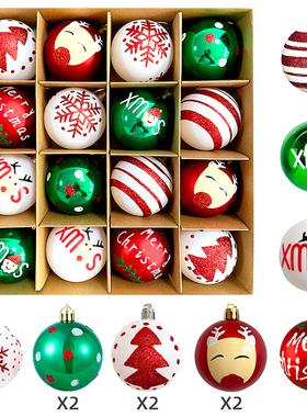 小圣诞树摆件彩绘圣诞球氛围布置christ挂饰植绒雪花粉挂串道具