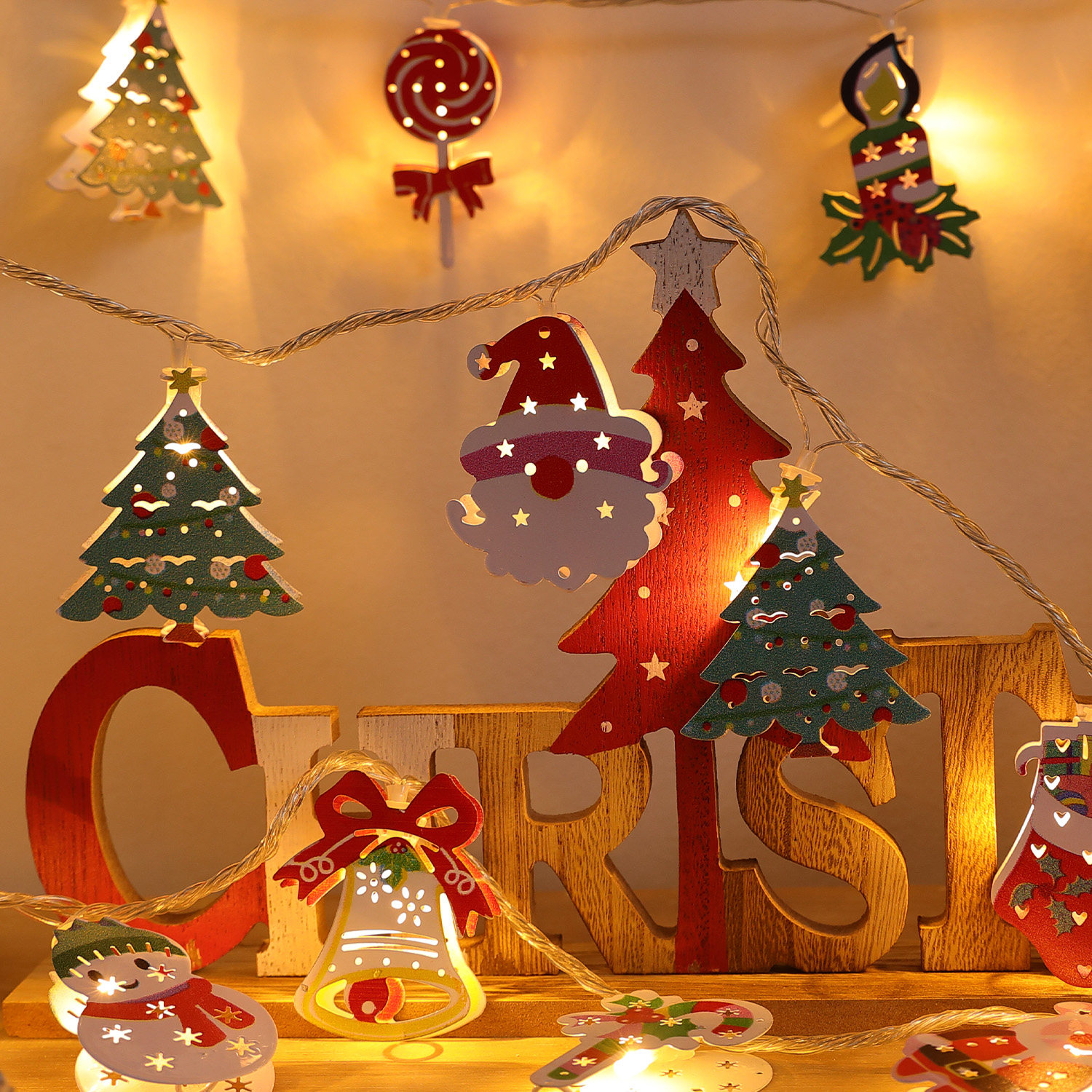 圣诞树挂件铁艺led彩灯串雪人老人店铺房间装饰品布置发光氛围灯