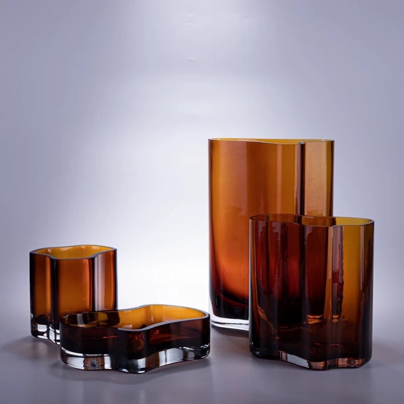 轻奢琥珀色半透明果盘花器桌面摆件样板间民宿售楼处客厅软装饰品