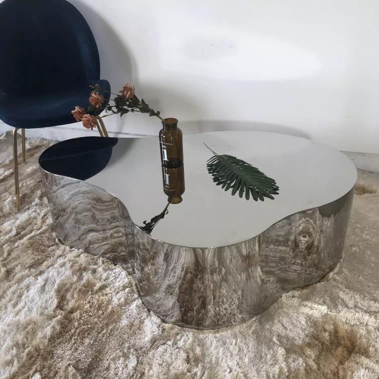 网红百搭异形不锈钢镜面银色茶几客厅茶桌茶几咖啡桌不规格组合桌