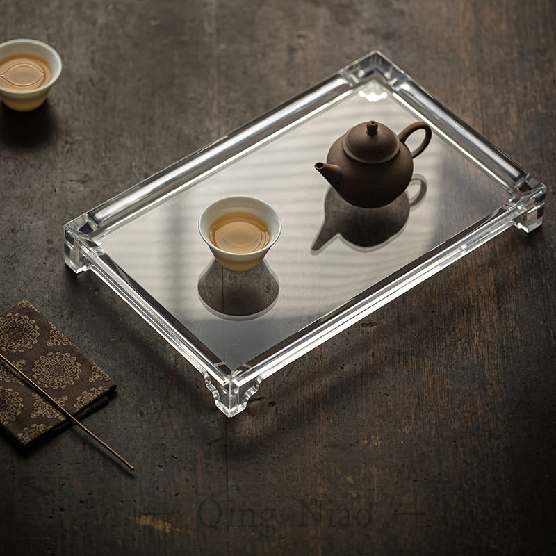 轻奢亚克力长方形茶盘客厅茶壶水杯托盘家用茶杯茶托盘收纳架透明