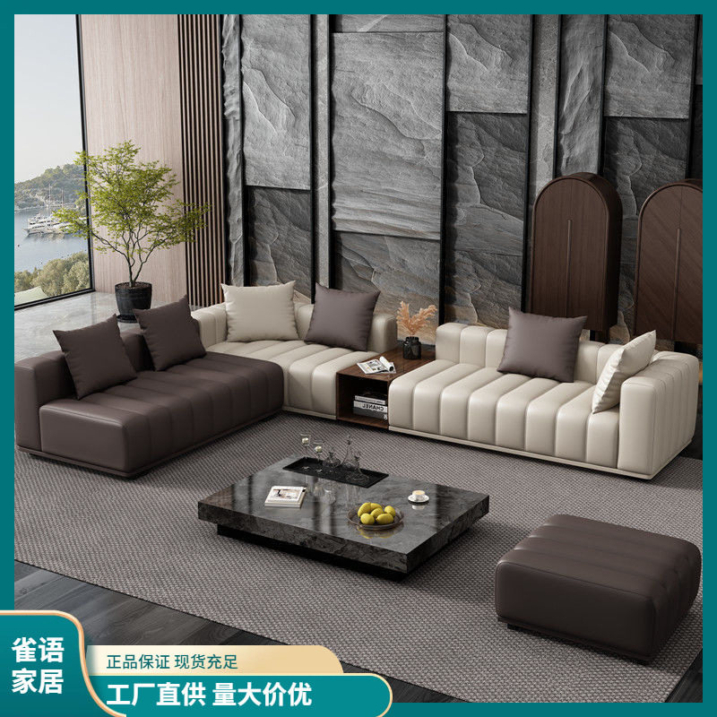 真皮钢琴键沙发头层牛皮意式