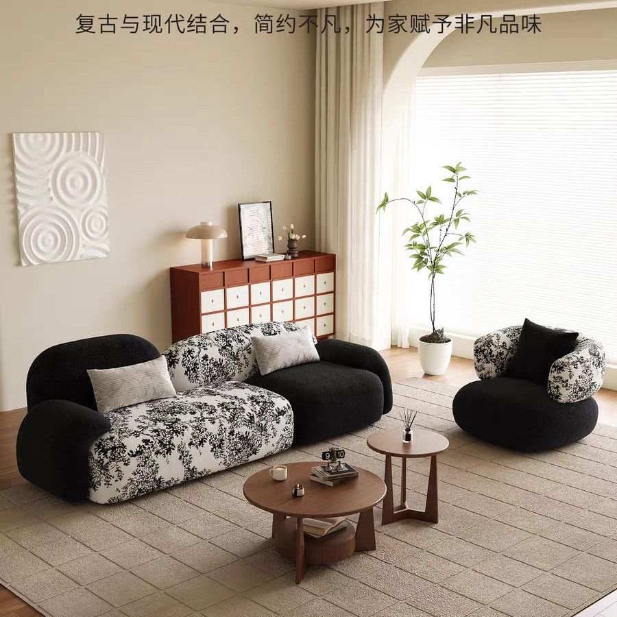 法式小户型直排布艺商用接待沙发