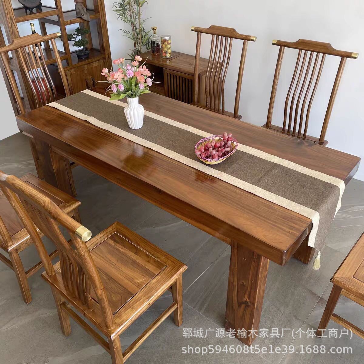 新中式茶桌茶椅一整套诧寂风餐厅民宿长方形餐桌复古中式喝茶桌