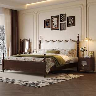 中古风法式复古实木床双人主卧1.8米涟漪床美式1.5米储物软靠婚床