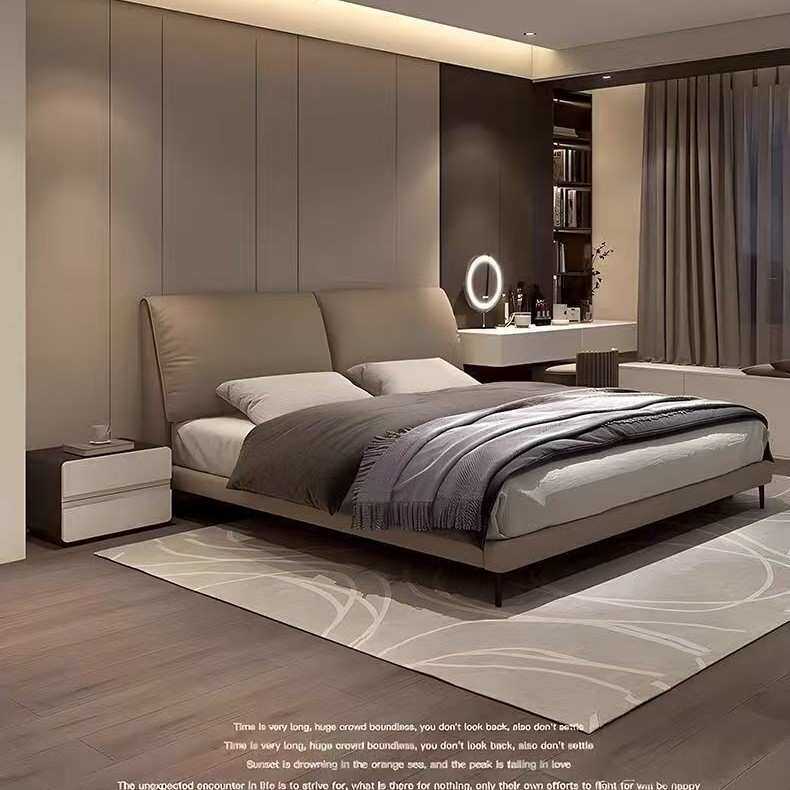 真皮床意式极简大象耳朵床轻奢现代简约双人主卧大床软包储物婚床