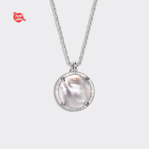 PDR Ripple系列简约流光白贝母圆月吊坠项链女银饰颈链锁骨链