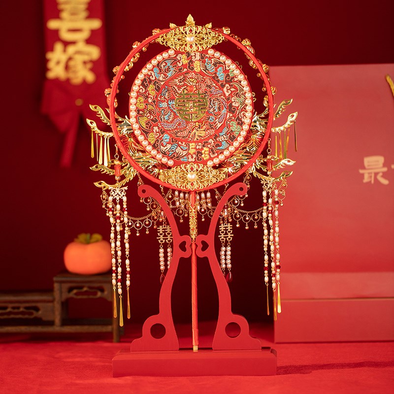 舞绣缘团扇diyl材料包双面成品喜扇新娘出嫁礼物秀禾团扇高级感