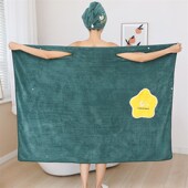 升级版 吊带浴巾可穿m可裹女比纯棉吸水大人家用洗澡浴袍式 浴裙新