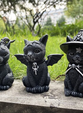 万圣节魔法可爱猫咪树脂工艺品小摆件动物雕塑礼物桌W面暗黑装饰