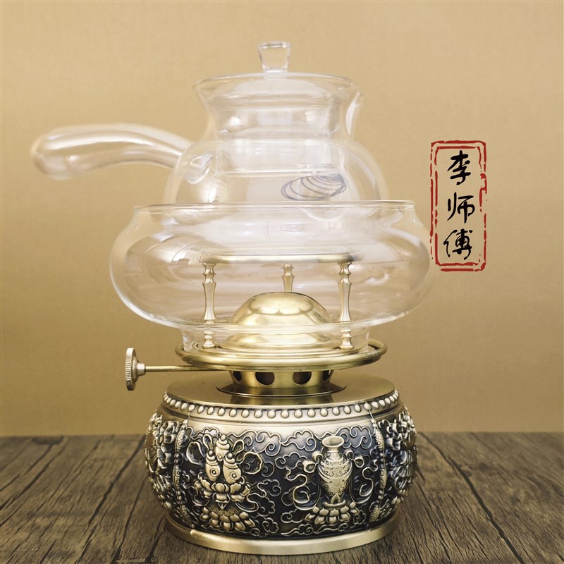 新款潮汕灯空气灯煮茶炉活火茶灯纯黄铜复古M茶炉潮汕功夫茶具整
