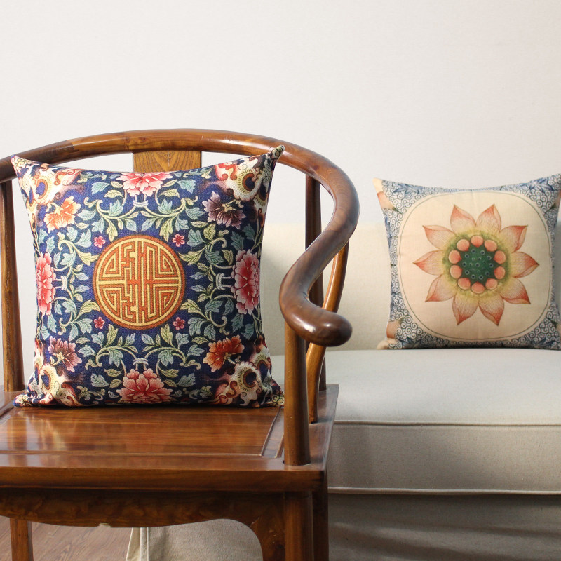 中式复古民族风红木沙发抱t枕靠垫棉麻中国风抱枕套不含芯方枕靠