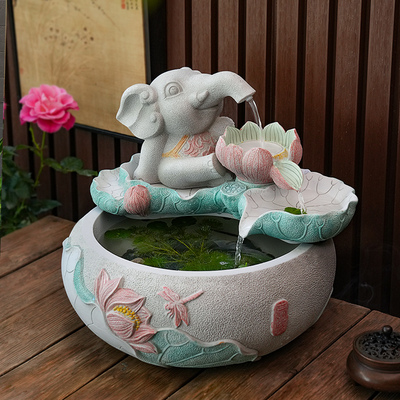 户外庭院b流水摆件循环水系景观阳台小象鱼池造景室内吐水喷泉装