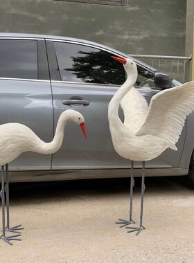 仿真丹顶a鹤羽毛仙鹤白鹭 园林景观装饰橱窗家居摆件 场景摄影道
