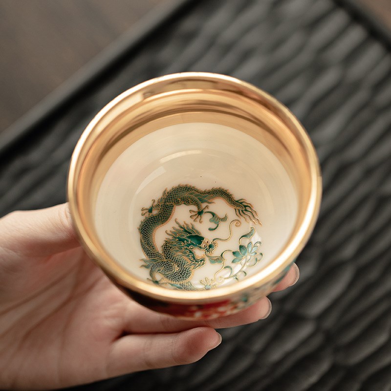 珐琅彩鎏金茶杯龙凤对杯陶瓷主人杯茶盏家用M手工单杯喝茶杯礼盒