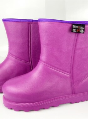 橙色玫红色轻便防寒靴冬季保暖棉C靴子加绒加厚短筒工作鞋女款短