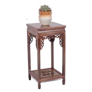 鸡翅木方形花几红木雕刻摆件中式明清家居实木花架高Y脚底座包邮