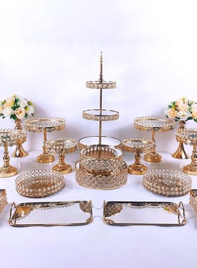 公司年会婚庆道具铁艺p蛋糕架家居装饰派对水晶托盘金属甜品摆设