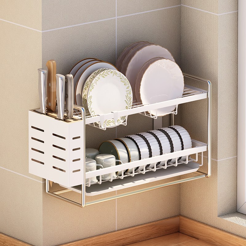 不锈钢厨房置物i架碗架沥水架壁挂墙上多层置物架碗盘碗碟收纳架