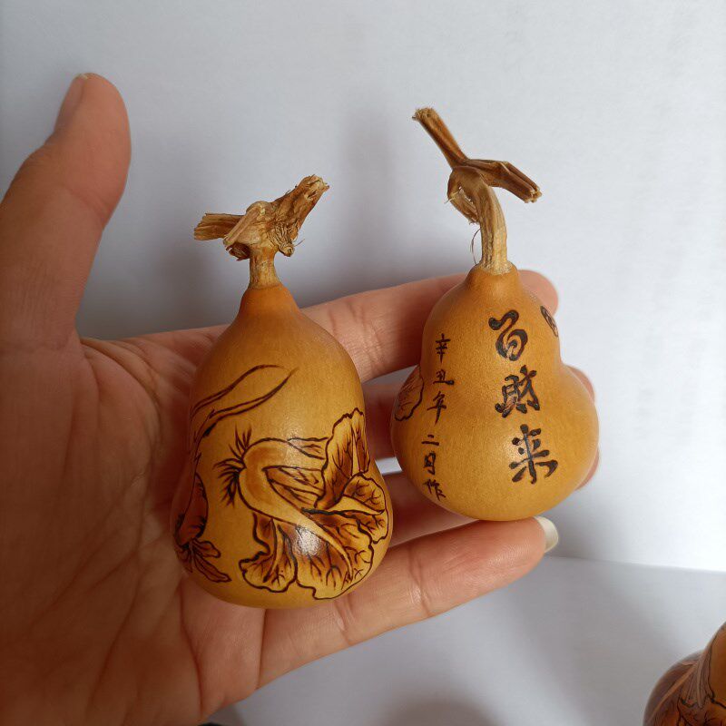 新品包邮手工烙画小葫芦创意把玩收藏风水M文玩牡丹花吉祥图案摆