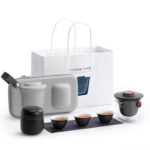 旅行茶具套装便携包一壶三杯日式户D外随身陶瓷快客杯黑陶茶具茶