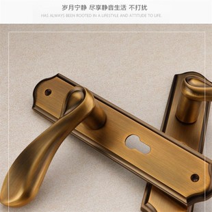 黄古铜房门锁家用卧室室内铜芯全套静音I大小50实心把手房门实木