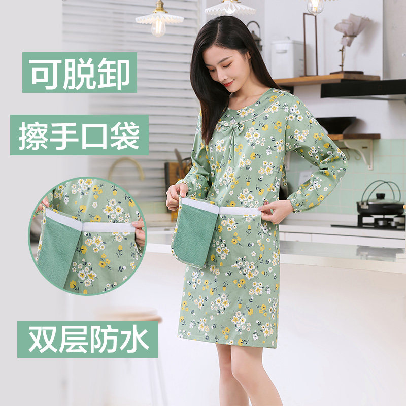围裙2021新款家用厨房可v擦手防水防油女纯棉可爱长袖罩衣工作服