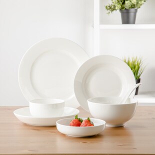 纯白骨瓷餐具碗碟套装家用白w色4/6/8人白瓷碗盘整套餐具套餐组合