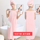 升级版 浴裙新 吊带浴巾可穿可裹女比纯棉吸水G大人家用洗澡浴袍式