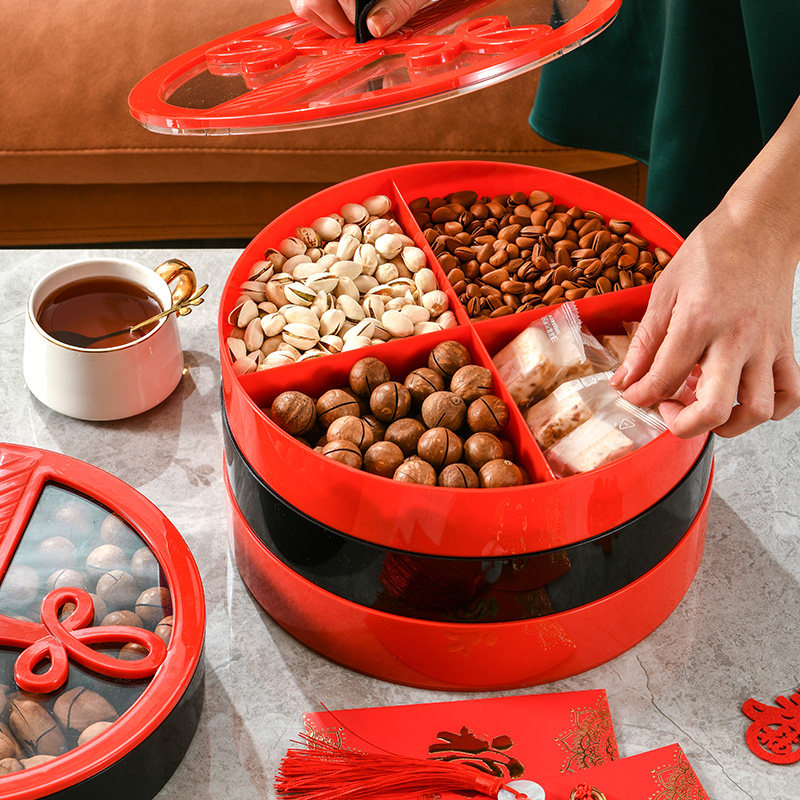 新年糖果盒干果收纳盒家用客厅轻奢分格带盖春节过年中Y式塑料果