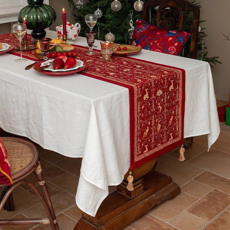 美式桌旗轻奢高级感红色s喜庆防水电视柜桌布边柜茶旗斗柜长条形,居家布艺,桌旗,淘宝优惠券,粉丝福利购,淘宝优惠卷