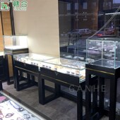 黑色橱窗饰品展柜台烤漆珠宝展示柜H古董柜台中式 玉石玻璃柜子