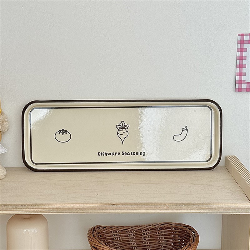 老麦【自制】f法式ins复古搪瓷长方形托盘餐具收纳盘烤盘甜品盘