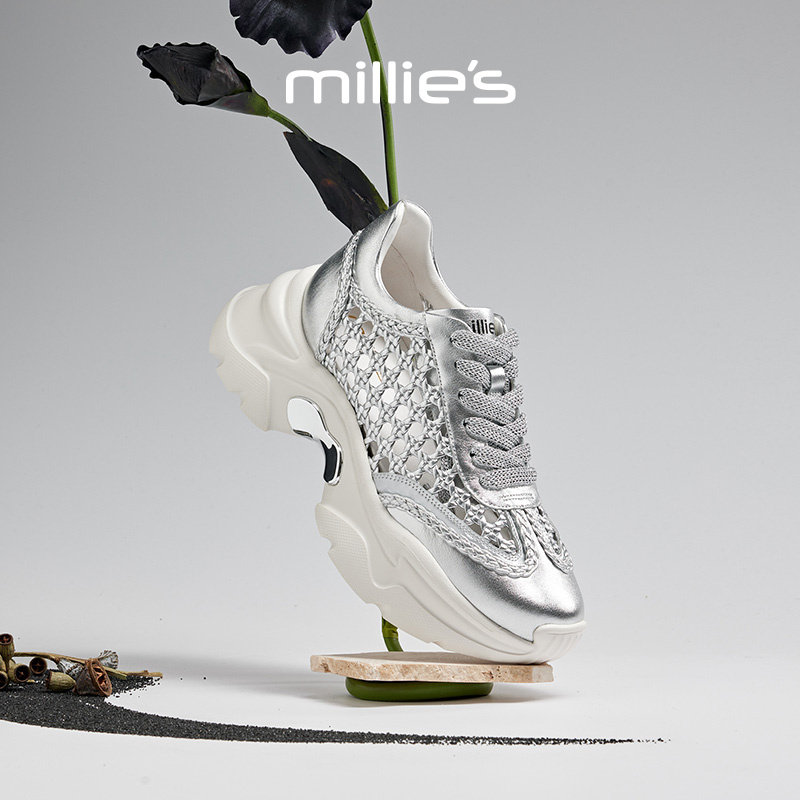 millies妙丽旅游鞋女运动凉鞋2025夏款镂空透气厚底老爹鞋洞洞款,女鞋,网面鞋,淘宝优惠券,粉丝福利购,淘宝优惠卷