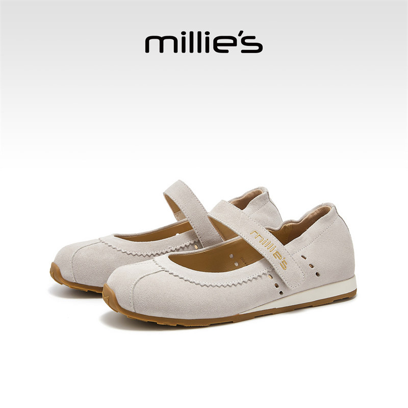 MILLIE'S/妙丽2025夏款魔术贴玛丽珍单鞋真皮平底舒适芭蕾舞鞋女,女鞋,浅口单鞋,淘宝优惠券,粉丝福利购,淘宝优惠卷