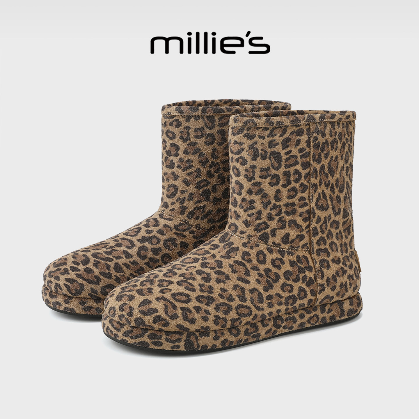 MILLIE'S/妙丽雪地靴保暖女靴2025年季新款加绒加厚棉靴豹纹短靴