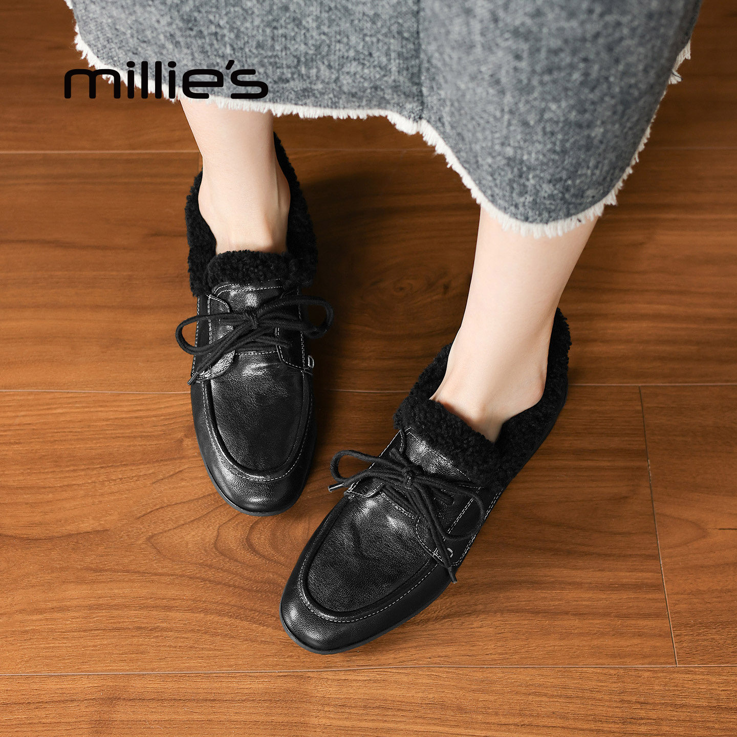 millies妙丽加绒小黑鞋