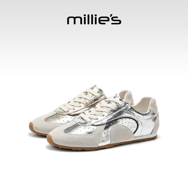 millies妙丽复古德训鞋女2025新款韩版平底运动休闲鞋真皮女鞋,女鞋,时尚休闲鞋,淘宝优惠券,粉丝福利购,淘宝优惠卷