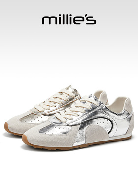 millies妙丽复古德训鞋女2025新款韩版平底运动休闲鞋真皮女鞋
