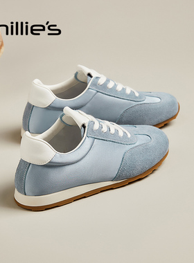 MILLIE'S/妙丽休闲鞋女2025秋季新款透气蓝色德训鞋时尚通勤女鞋