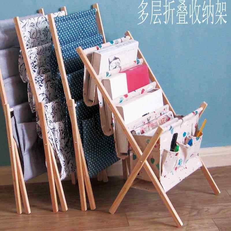 速发书架置物架落地儿童绘本收纳层架杂志报刊实木布艺书报架折叠
