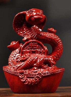 速发红件梨木十二生肖刻摆花动物实木雕蛇家居客厅办公装饰红木工