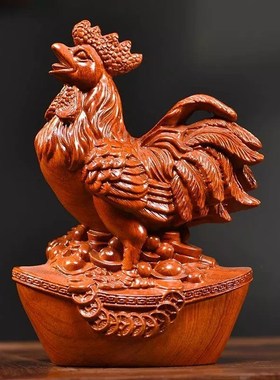 速发花雕实木梨十二款肖摆件鸡摆件客厅家居招财新生12生肖摆件全