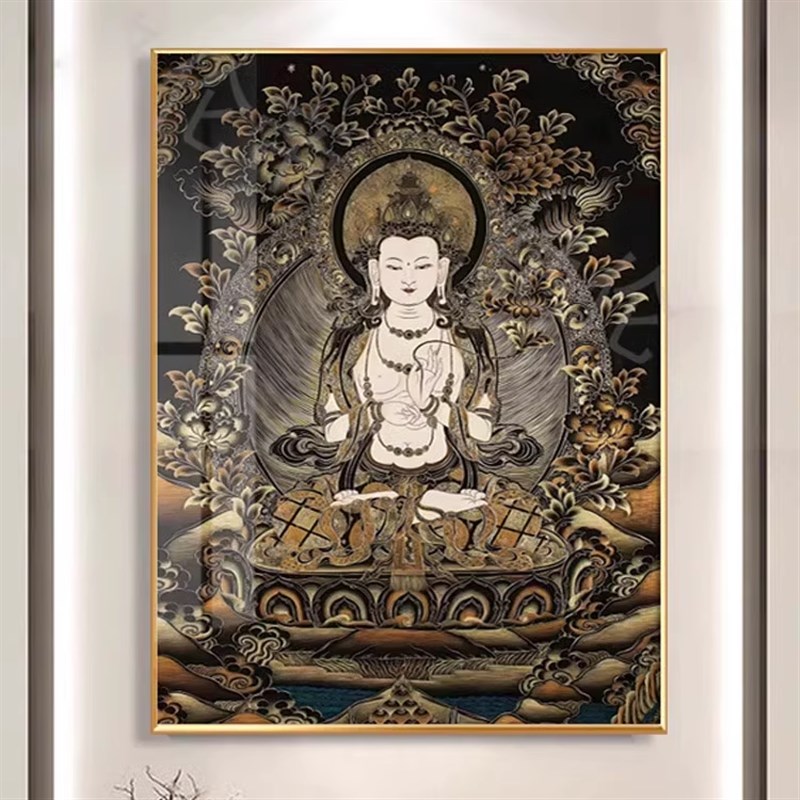 速发大势至菩萨唐卡挂画西藏手绘复刻藏族佛像客厅装饰画生肖马本