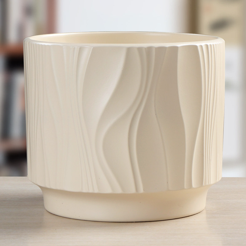 速发欧式亚白陶瓷透气带托盘花盆家用多肉特植蝴蝶兰仙人掌绿萝大