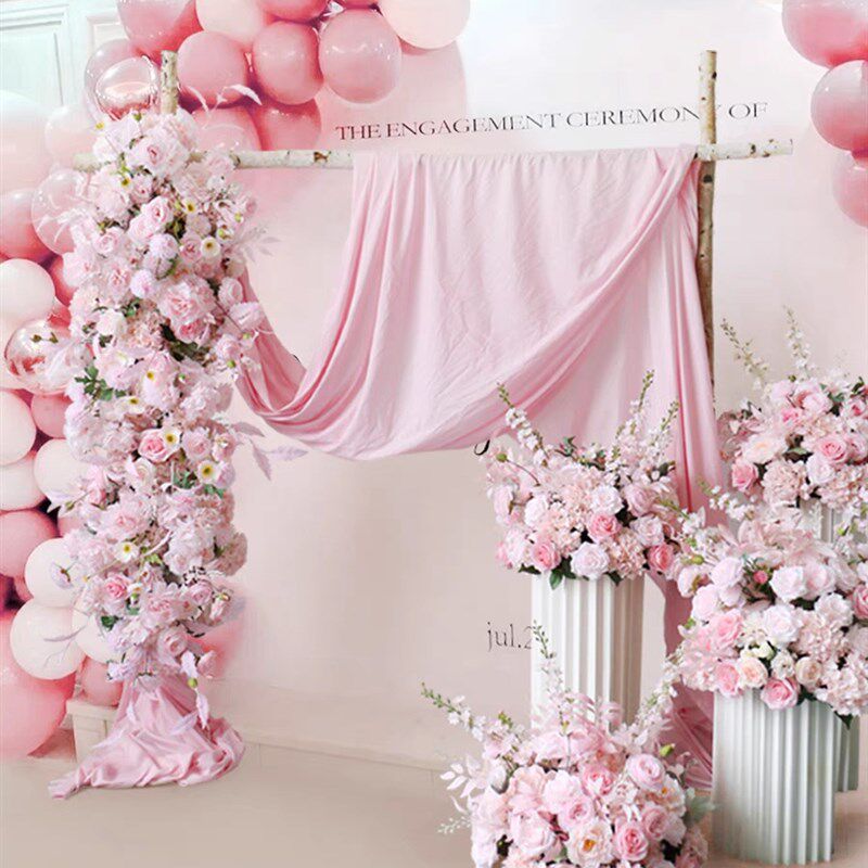 速发粉色仿真花艺布置拱门花排壁挂插花路引花球婚礼舞台车展组合