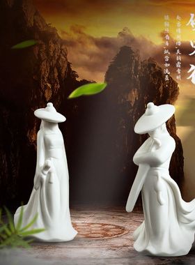 速发寒江孤影客景故人古风侠江摆件假山水微湖观禅意造景陶瓷武侠