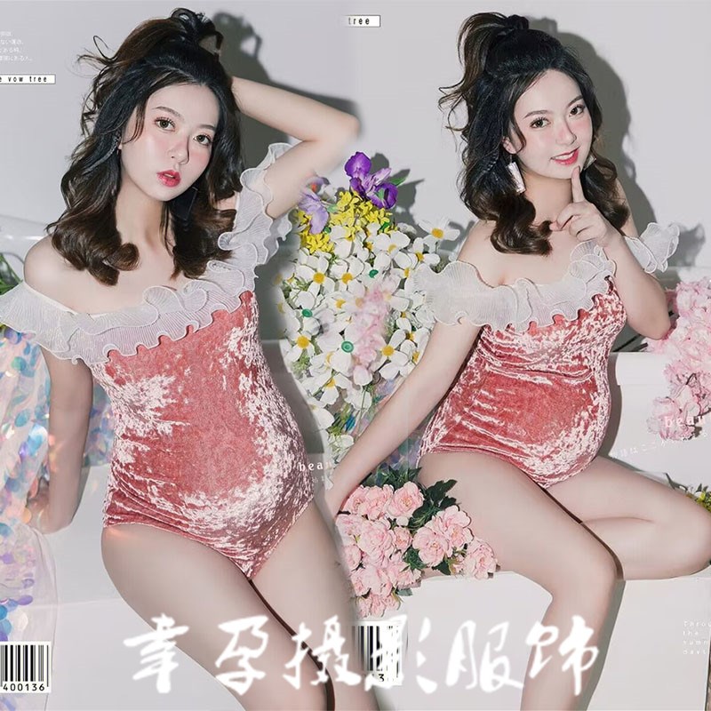 速发影楼孕妇照服装新款小清新孕妈咪丝绒连体衣孕艺妇术拍照摄影