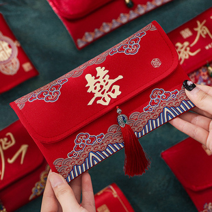 速发结婚敬大号红包喜包元茶改口费布艺红包份婚庆婚礼随袋子