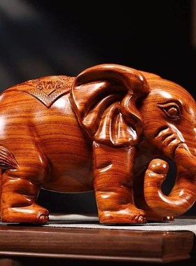 速发实木大象礼件一对黑檀木雕刻吸水象乔艺摆品工迁开业送礼客厅